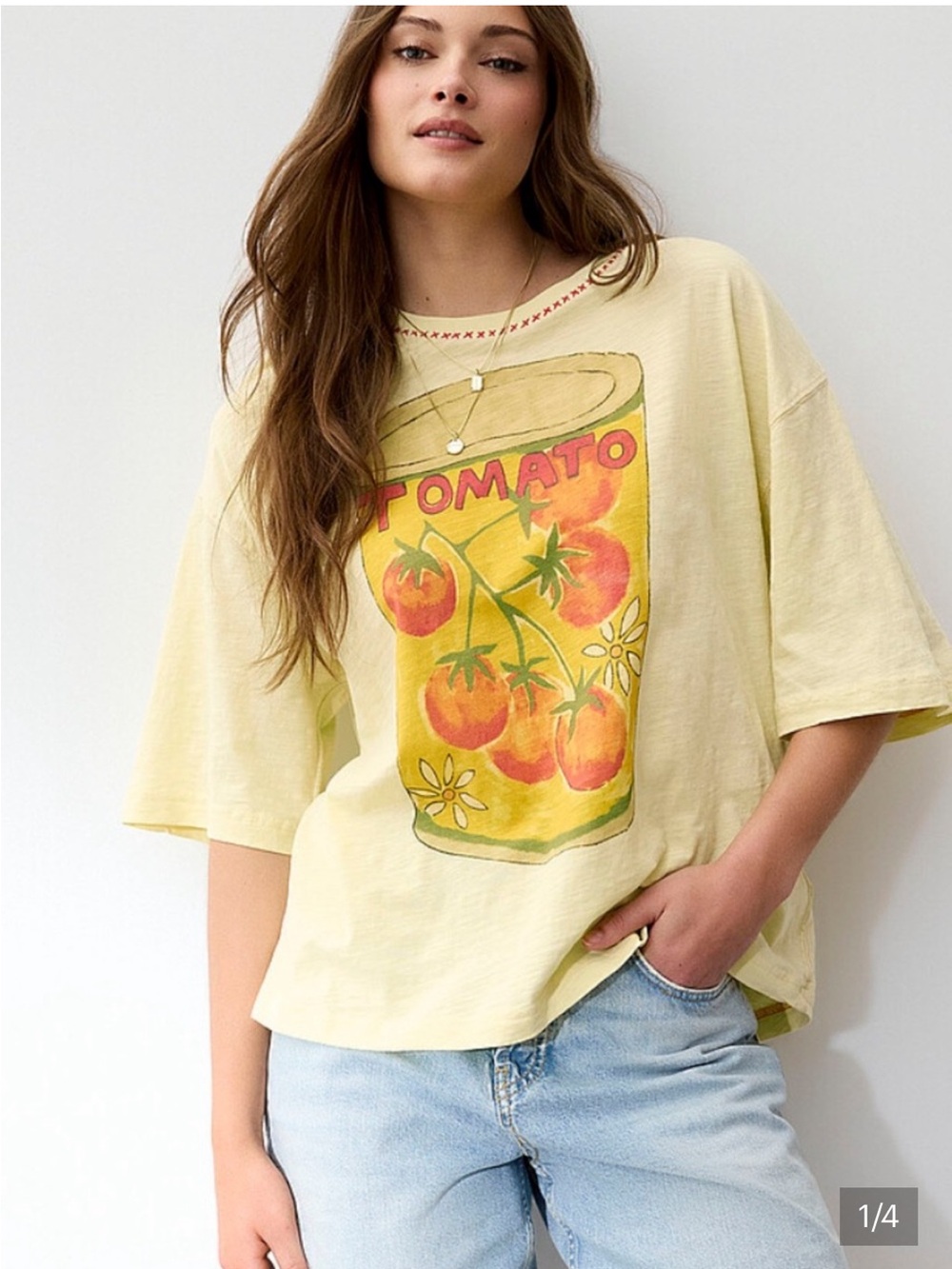 We The Free In Spring Tomato Oversized Butter Yellow Graphic T-Shirt